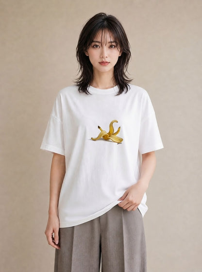プリントTシャツ レディース バナナ 食べ物 フード イラスト レトロ 在宅 公園 白T YMAZO