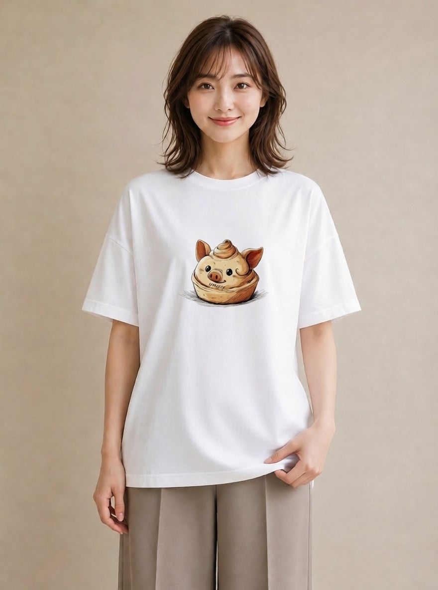 デザインTシャツ レディース クロワッサン 食べ物 フード イラスト 休日コーデ 母娘コーデ 自分用 白T YMAZO