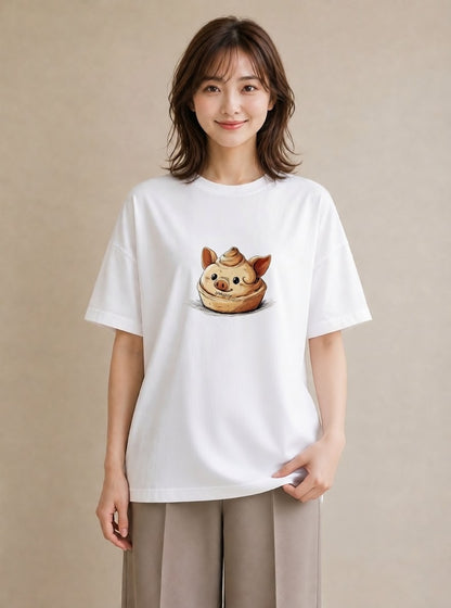 デザインTシャツ レディース クロワッサン 食べ物 フード イラスト 休日コーデ 母娘コーデ 自分用 白T YMAZO