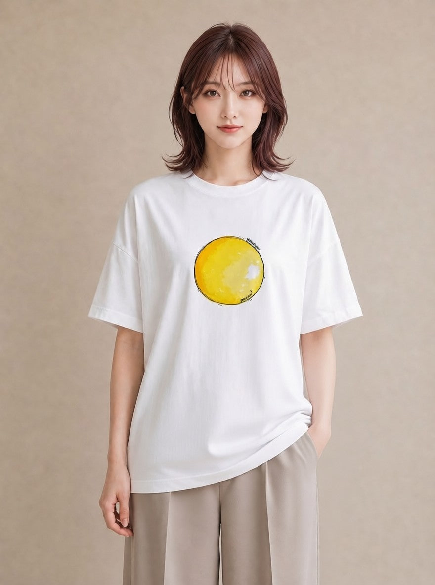 プリントTシャツ レディース 目玉焼き 食べ物 フード イラスト ガーリー 公園 ママ 白T YMAZO