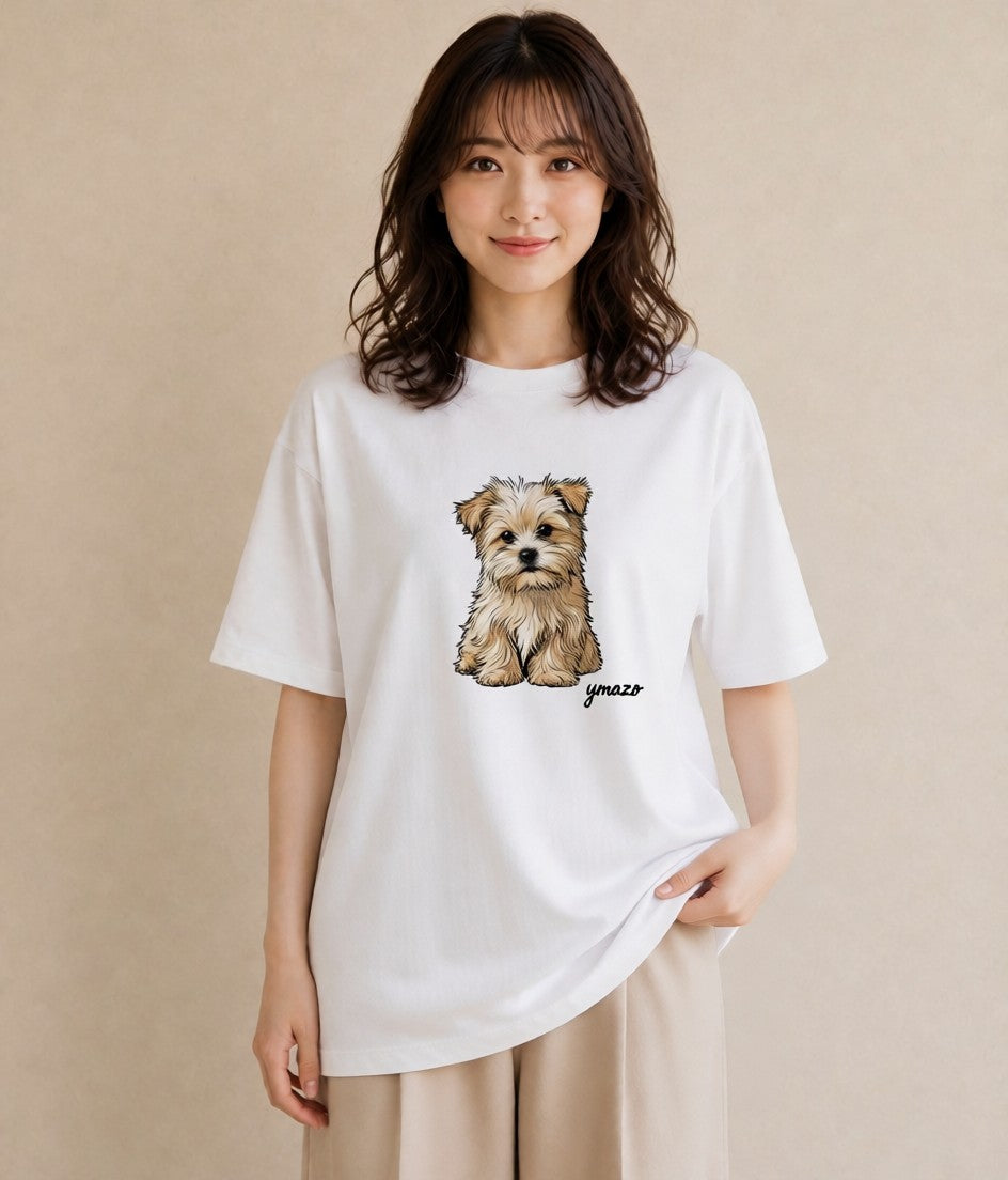 グラフィックTシャツ レディース 子犬 犬 いぬ イラスト シンプル 女性向けギフト 散歩 白T YMAZO