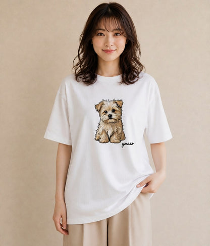 グラフィックTシャツ レディース 子犬 犬 いぬ イラスト シンプル 女性向けギフト 散歩 白T YMAZO