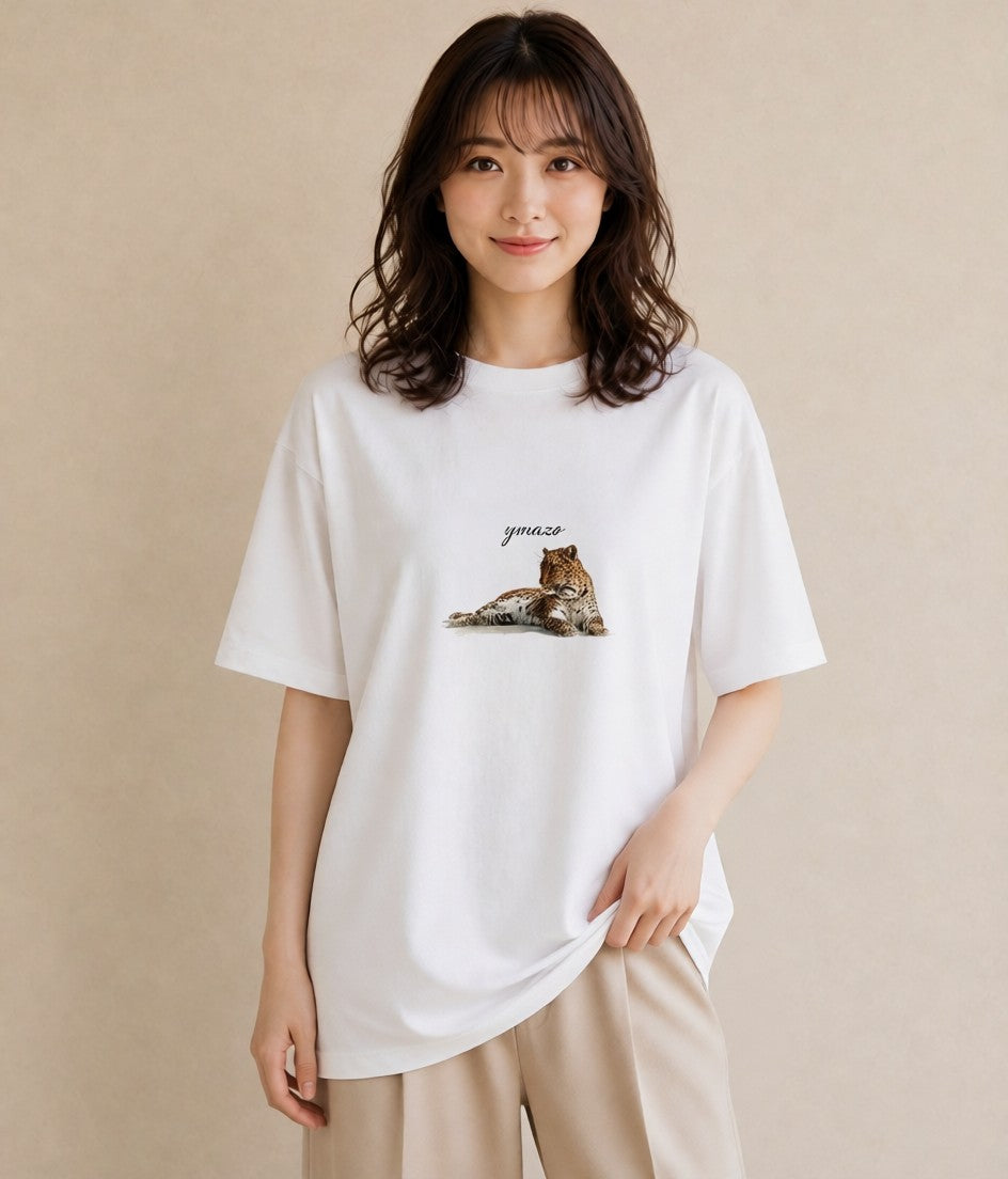 半袖Tシャツ レディース ぶち猫 猫 ねこ イラスト 普段使い お揃い 親子 白T YMAZO