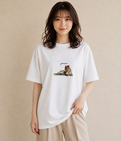 半袖Tシャツ レディース ぶち猫 猫 ねこ イラスト 普段使い お揃い 親子 白T YMAZO