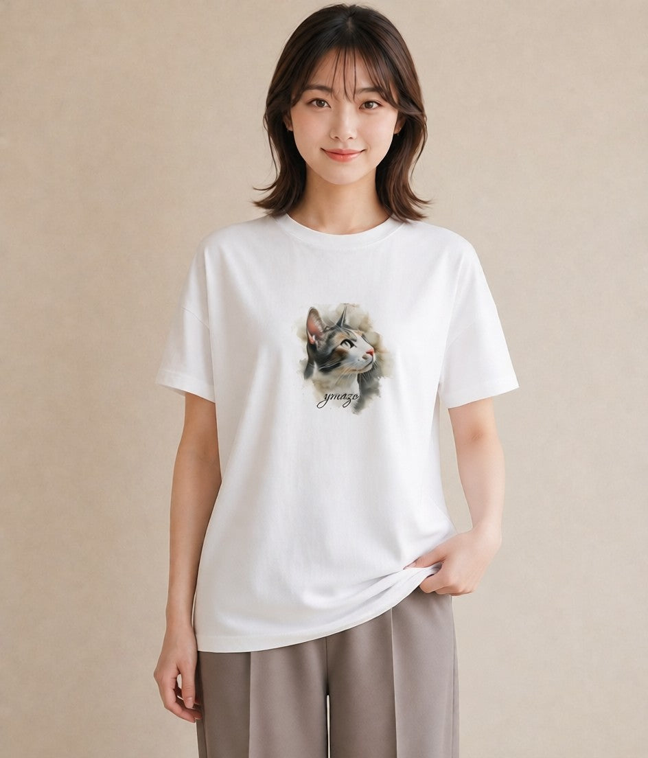 グラフィックTシャツ レディース スフィンクス 猫 ねこ イラスト ナチュラル 在宅 公園 白T YMAZO