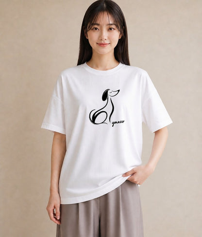 Tシャツ レディース 犬 いぬ わんこ イラスト ガーリー 女性向けギフト 散歩 白T YMAZO