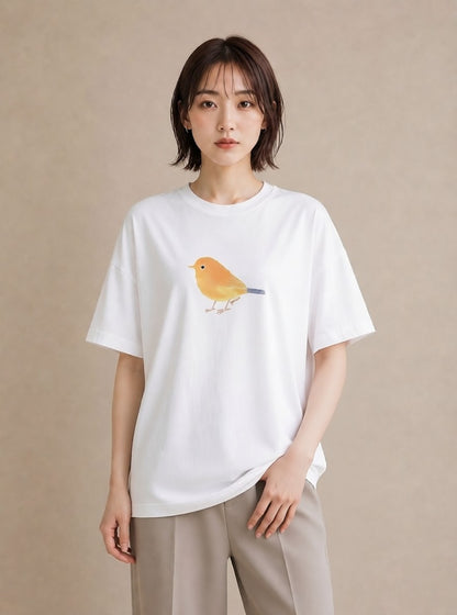 プリントTシャツ レディース ことり ペット 動物 イラスト ラフ レイヤード 友達ギフト 白T YMAZO