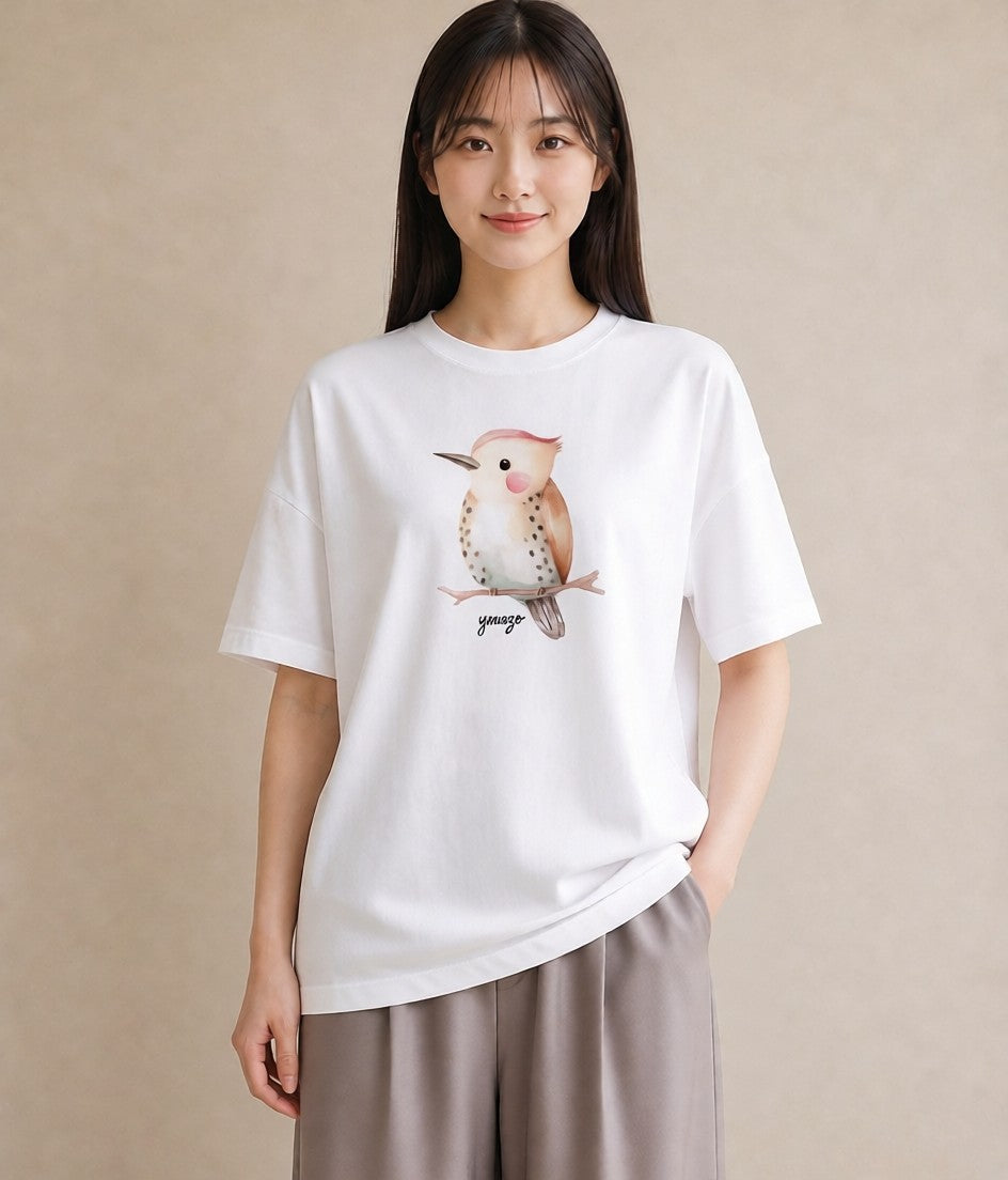 半袖Tシャツ レディース インコ ペット 動物 イラスト 抜け感 ミセス 春コーデ 白T YMAZO