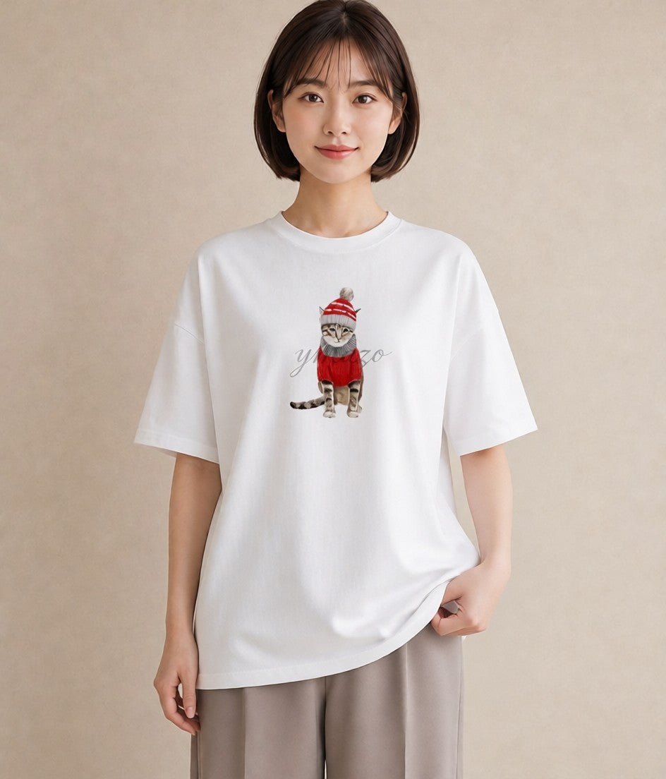 半袖Tシャツ レディース アメリカンショートヘア 猫 ねこ イラスト きれいめカジュアル 女性 旅行用 白T YMAZO