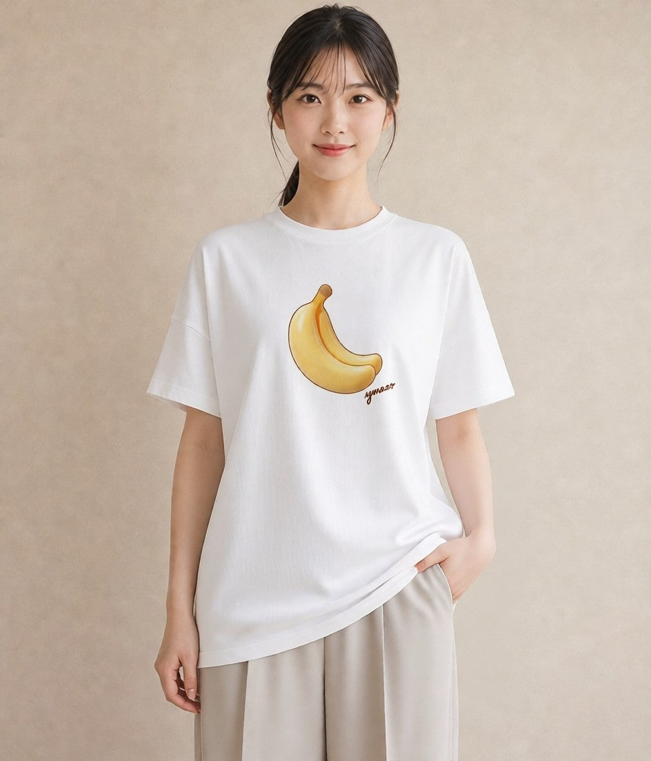 デザインTシャツ レディース バナナ 食べ物 フード イラスト 休日コーデ 旅行 母娘コーデ 白T YMAZO