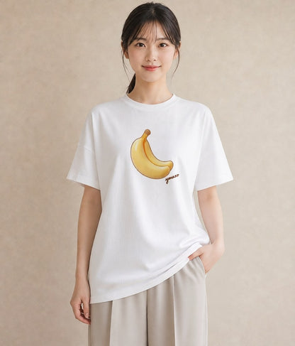 デザインTシャツ レディース バナナ 食べ物 フード イラスト 休日コーデ 旅行 母娘コーデ 白T YMAZO