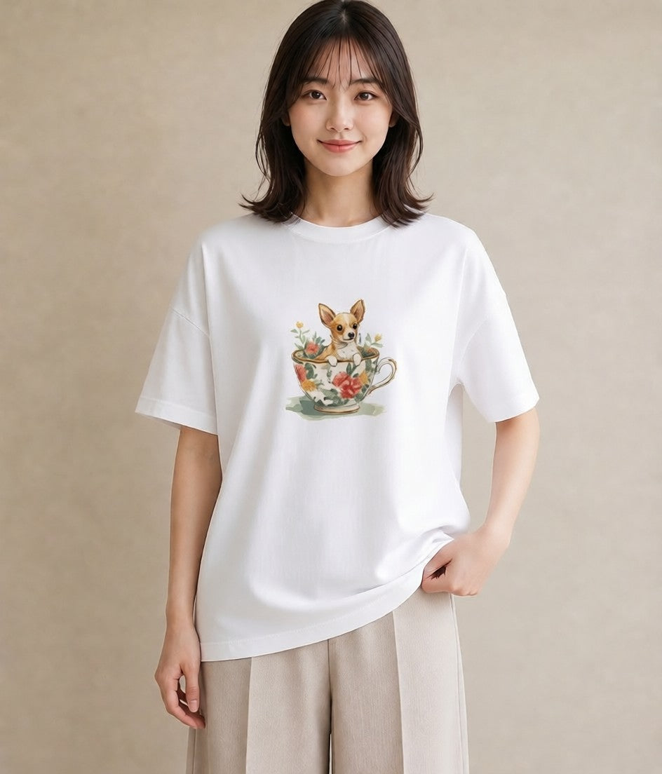 グラフィックTシャツ レディース チワワ 犬 いぬ イラスト きれいめカジュアル 友達ギフト 部屋着 白T YMAZO