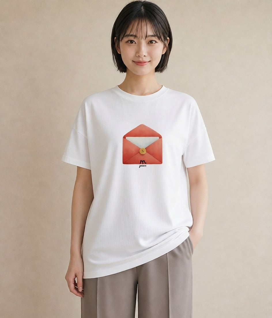 グラフィックTシャツ レディース 封蝋 手紙 アンティーク ナチュラル イラスト 手描き風 クリスマス 旅行 白T YMAZO