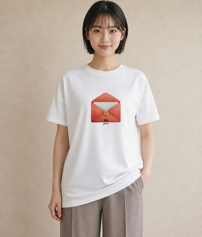 グラフィックTシャツ レディース 封蝋 手紙 アンティーク ナチュラル イラスト 手描き風 クリスマス 旅行 白T YMAZO