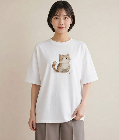 プリントTシャツ レディース スコティッシュフォールド 猫 ねこ イラスト ボタニカル 春コーデ 姉妹 白T YMAZO