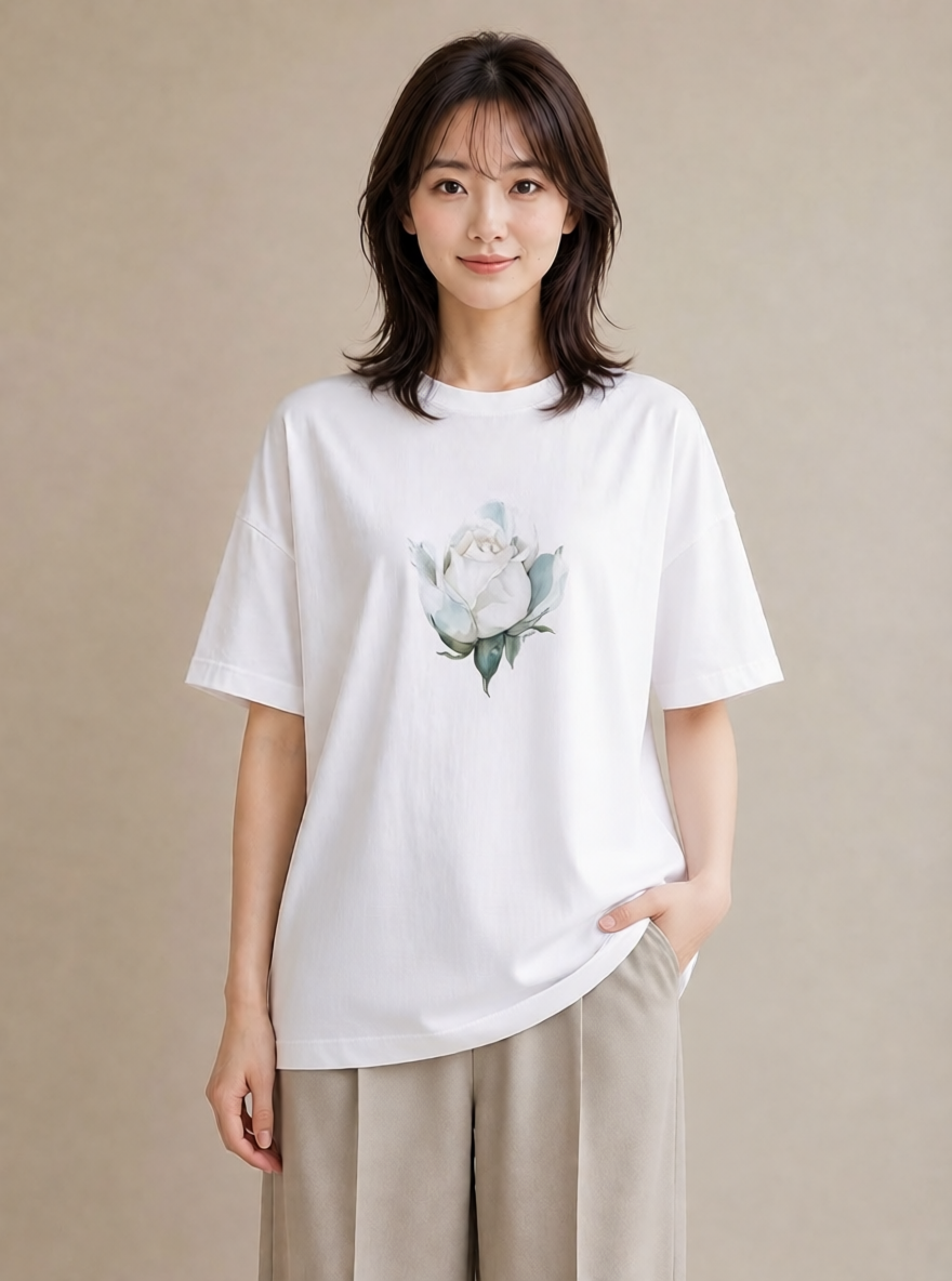 グラフィックTシャツ レディース バラ 薔薇 ローズ 花 花柄 イラスト レトロ 旅行 母娘コーデ 白T