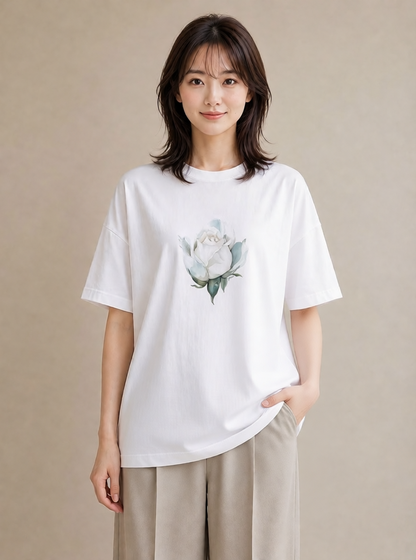 グラフィックTシャツ レディース バラ 薔薇 ローズ 花 花柄 イラスト レトロ 旅行 母娘コーデ 白T