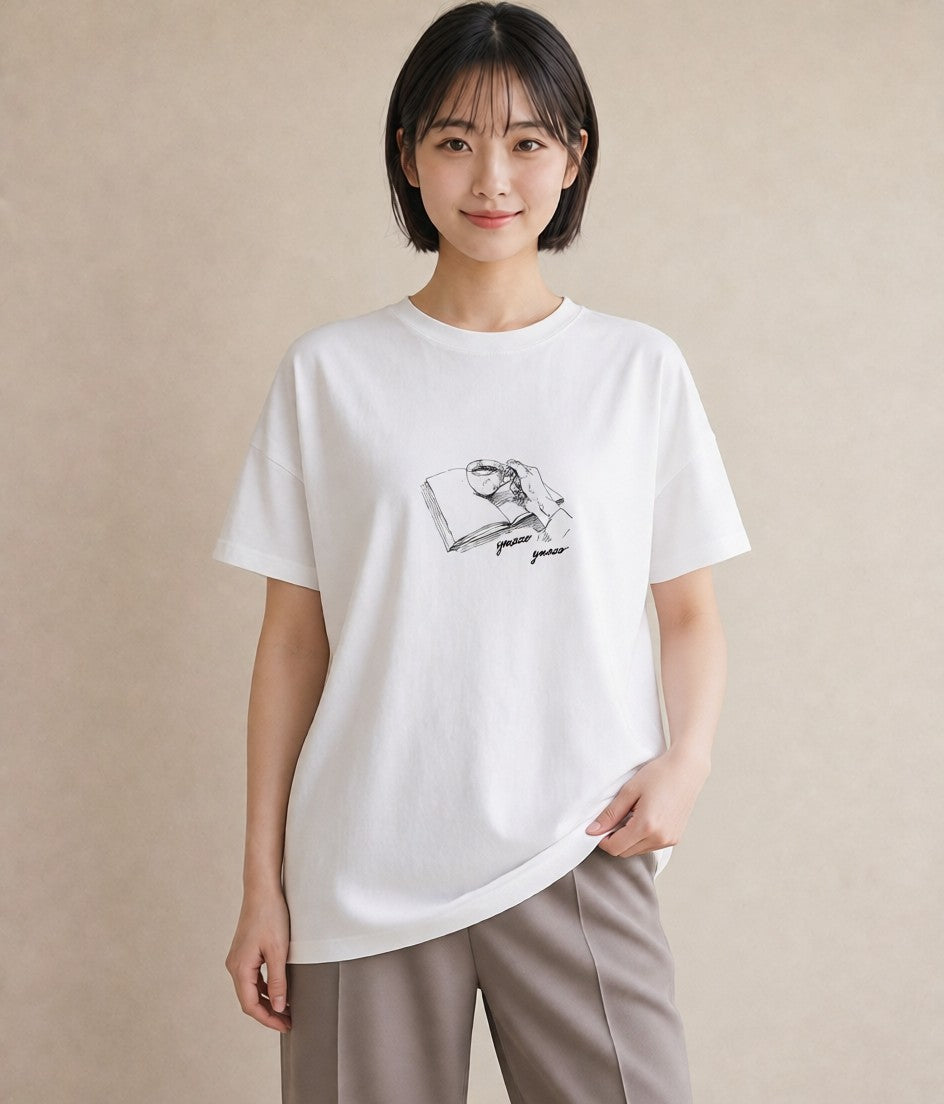 グラフィックTシャツ レディース 本 読書 ブック イラスト ポップ 週末コーデ 敬老の日 白T YMAZO
