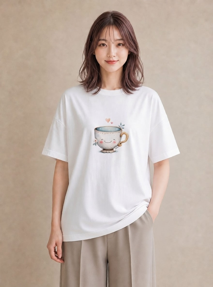 グラフィックTシャツ レディース カフェオレ 食べ物 フード イラスト 散歩 お出かけ 白T YMAZO