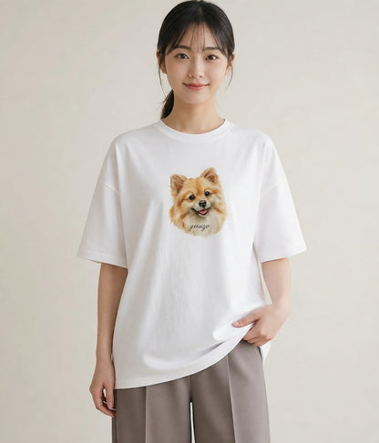 デザインTシャツ レディース ポメラニアン ポメ 犬 いぬ イラスト 春服 ミセス 白T YMAZO