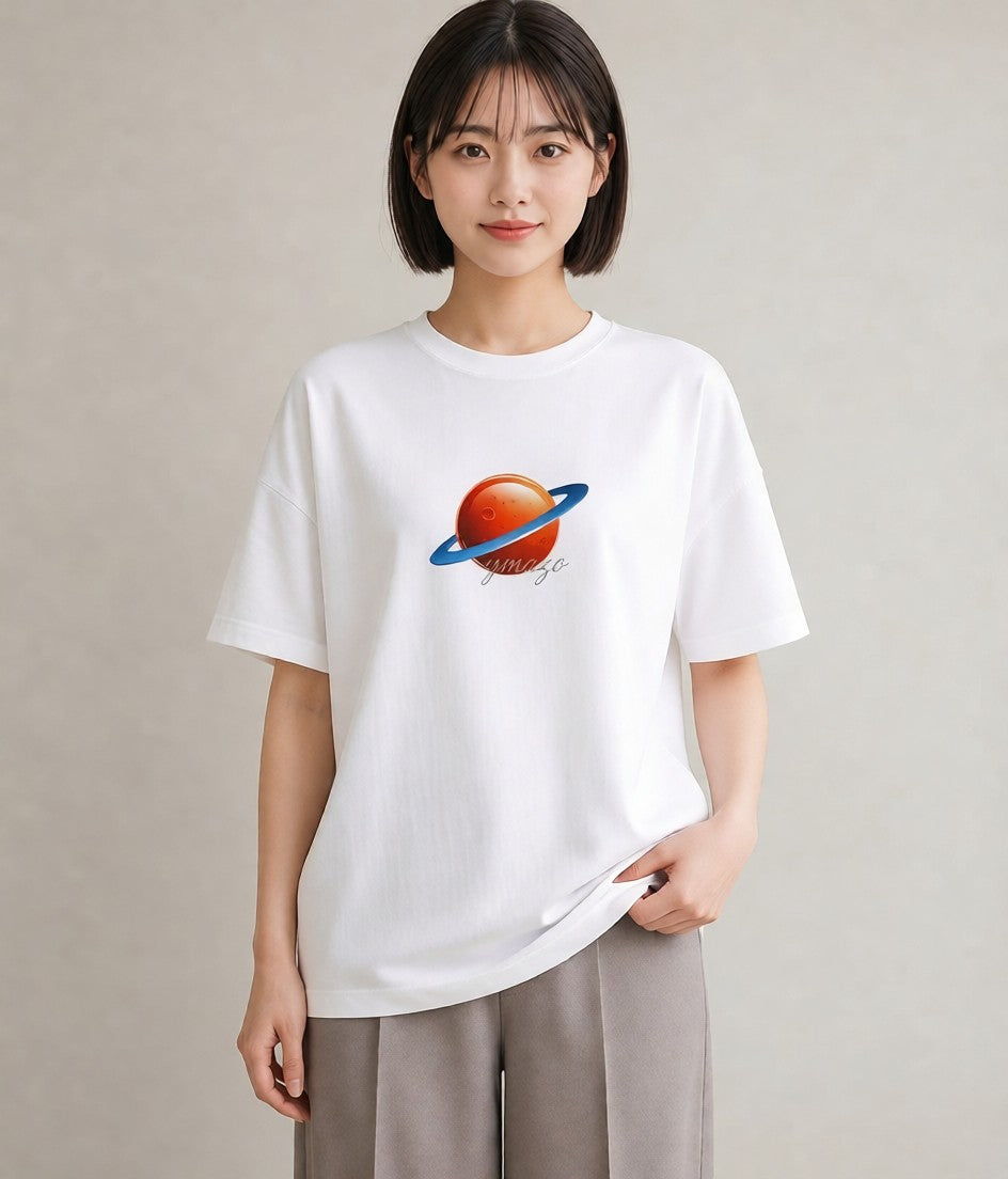 プリントTシャツ レディース 土星 星空 宇宙 イラスト ヴィンテージ風 在宅 公園 白T YMAZO