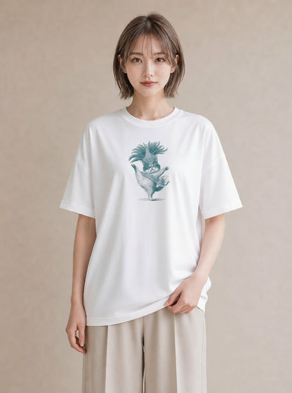 デザインTシャツ レディース エキゾチックショートヘア 猫 ねこ イラスト ポップ 送別ギフト 通勤 白T YMAZO