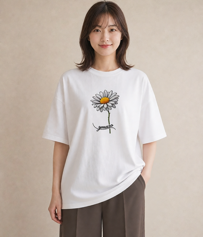 グラフィックTシャツ レディース マーガレット 花 花柄 イラスト ユニーク 普段着 週末コーデ 白T