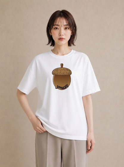 グラフィックTシャツ レディース どんぐり 植物 ボタニカル イラスト きれいめ 敬老の日 ホワイトデー 白T YMAZO