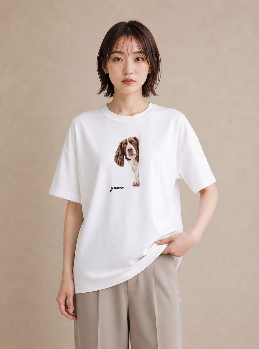 半袖Tシャツ レディース 犬 いぬ イラスト 手描き風 散歩 お出かけ 白T YMAZO