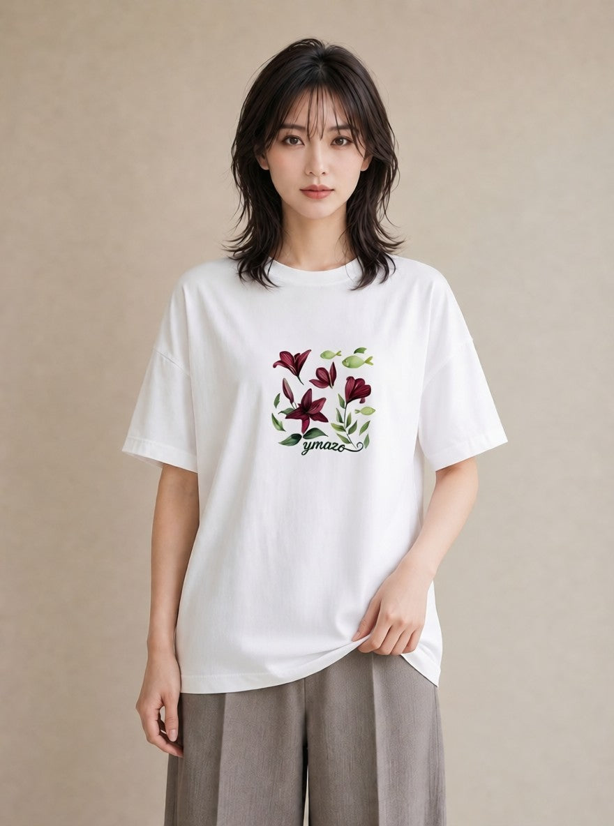 デザインTシャツ レディース 彼岸花 花 花柄 イラスト アート風 デート 帰省 白T