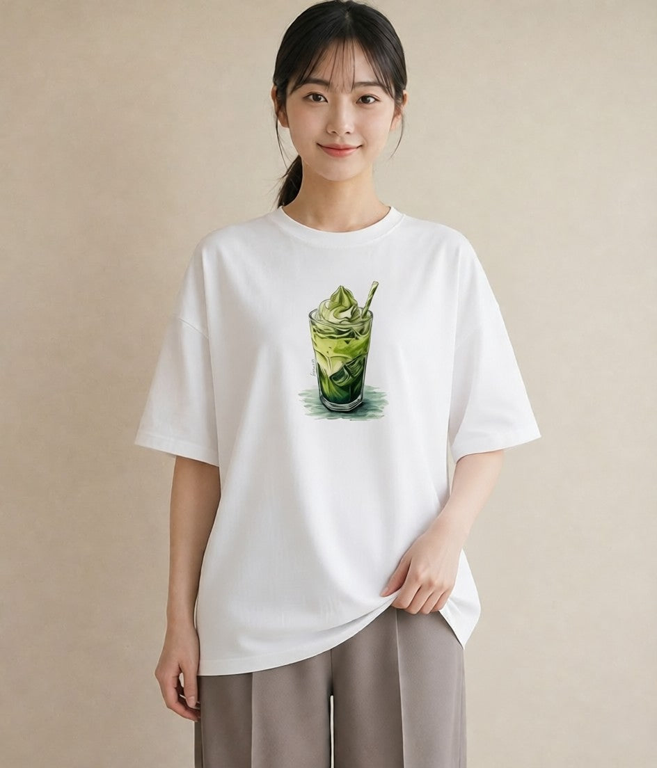 半袖Tシャツ レディース 抹茶 食べ物 フード イラスト 韓国風 ホワイトデー 春服 白T YMAZO