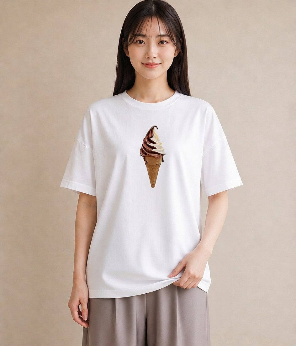 Tシャツ レディース アイス 食べ物 フード イラスト 韓国風 カジュアルコーデ 買い物 白T YMAZO