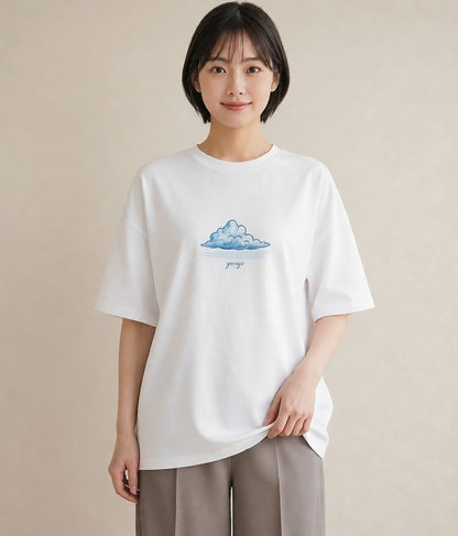 Tシャツ レディース 窓辺の雨 雨の日 窓 ナチュラル アンティーク イラスト 旅行コーデ カジュアルコーデ 買い物 白T YMAZO