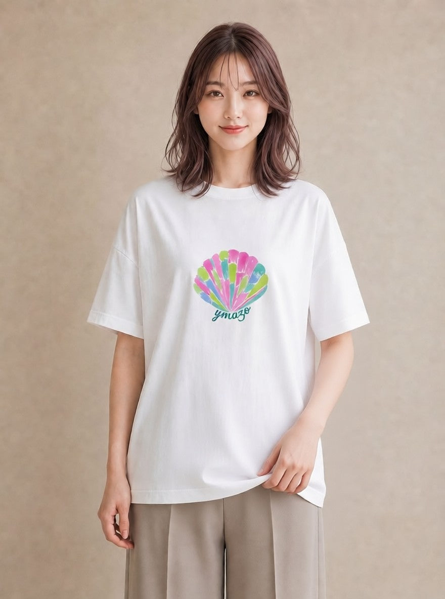 Tシャツ レディース 貝 海の生き物 海 イラスト カジュアル お出かけ 普段着 白T YMAZO