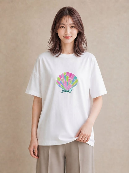 Tシャツ レディース 貝 海の生き物 海 イラスト カジュアル お出かけ 普段着 白T YMAZO