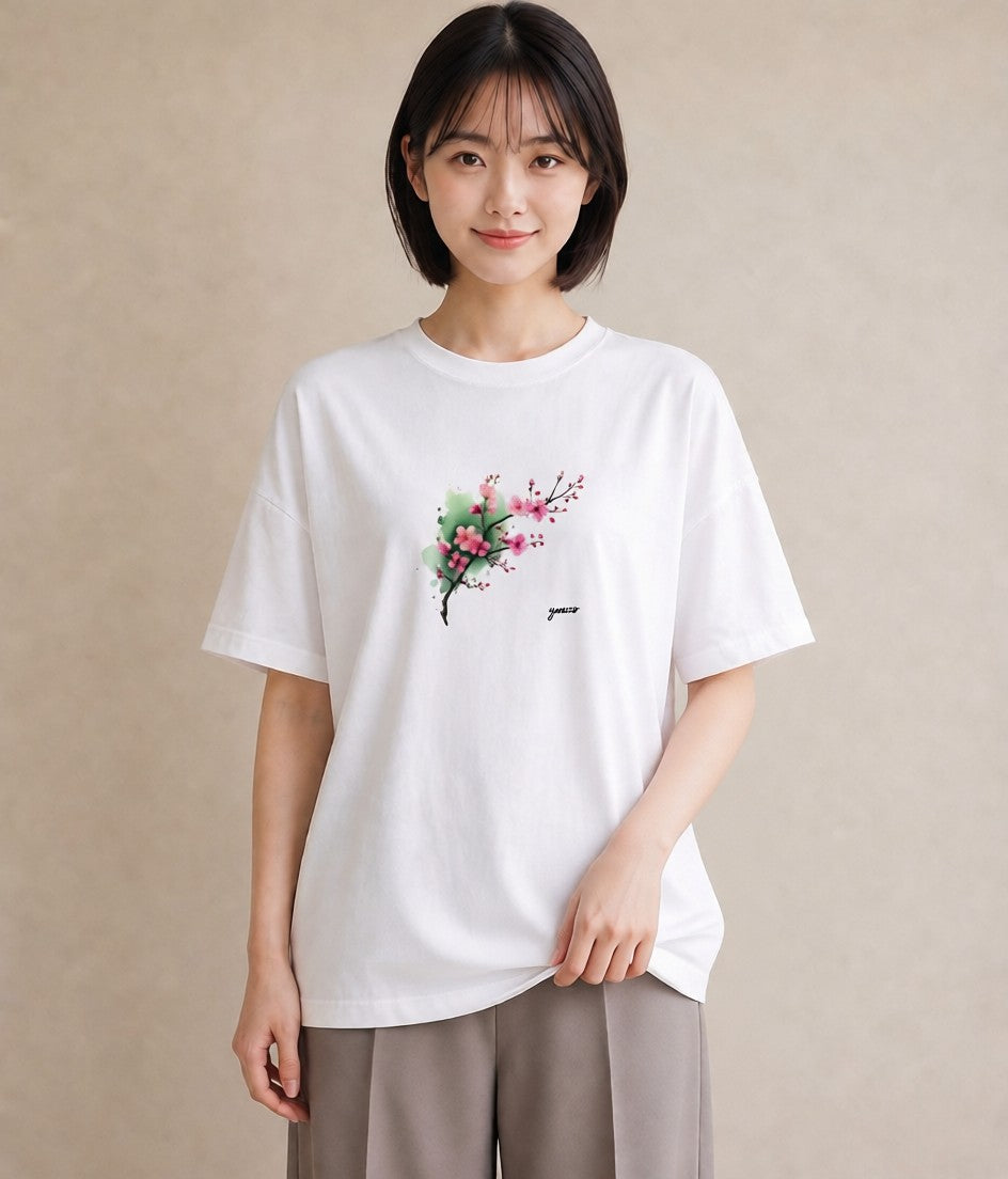 プリントTシャツ レディース さくら 桜 サクラ 花 花柄 イラスト 可愛い レイヤード 友達ギフト 白T YMAZO