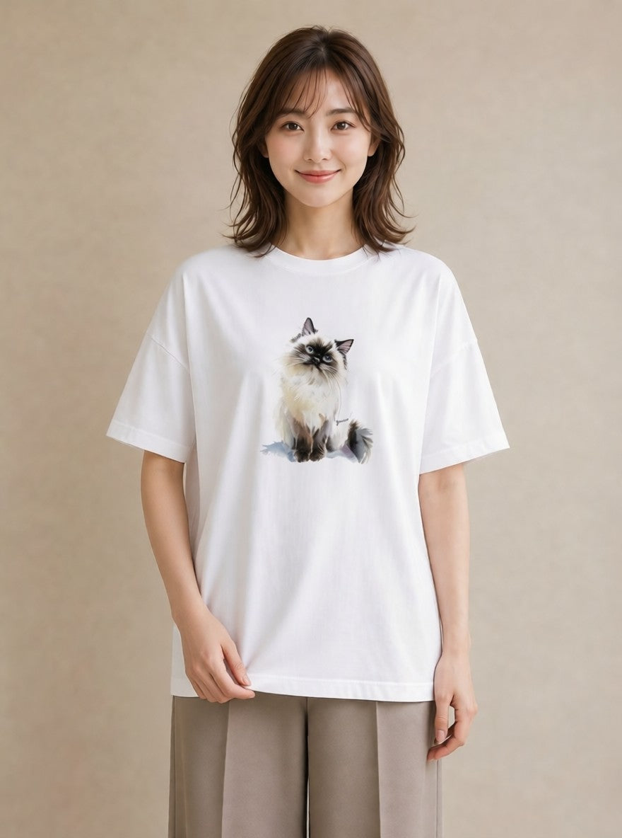 プリントTシャツ レディース スコティッシュフォールド 猫 ねこ イラスト ニュアンス クリスマス 旅行 白T YMAZO