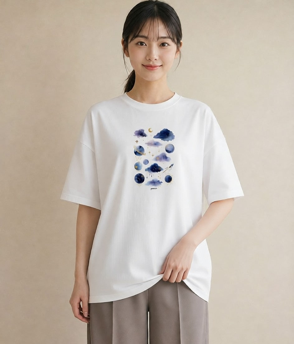 プリントTシャツ レディース 牡牛座 星空 宇宙 イラスト 個性的 秋コーデ おしゃれギフト 白T YMAZO