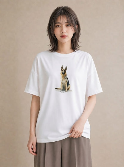 Tシャツ レディース 老犬 犬 いぬ イラスト 線画 カフェ巡り 女子会 白T YMAZO