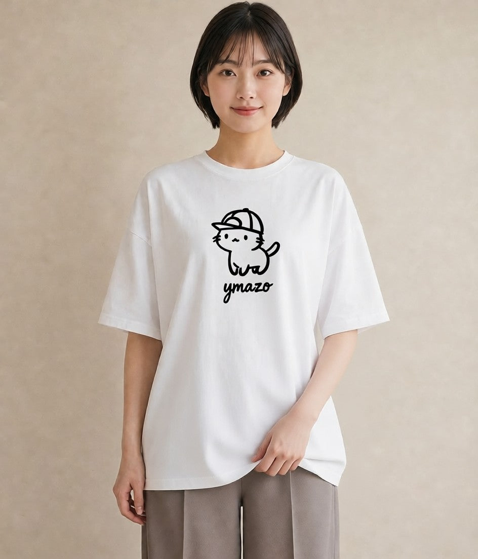 グラフィックTシャツ レディース 猫 ねこ ネコ イラスト ガーリー 女性向けギフト 散歩 白T YMAZO
