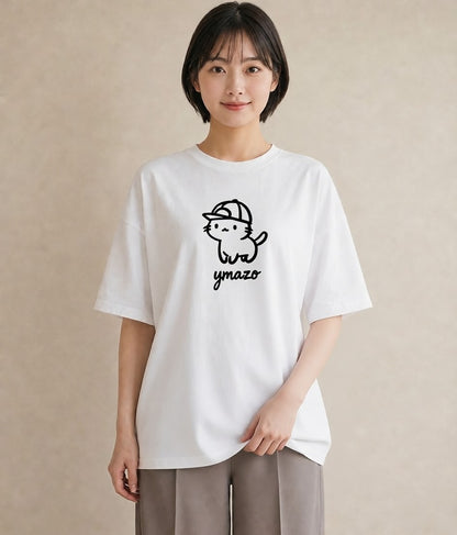 グラフィックTシャツ レディース 猫 ねこ ネコ イラスト ガーリー 女性向けギフト 散歩 白T YMAZO