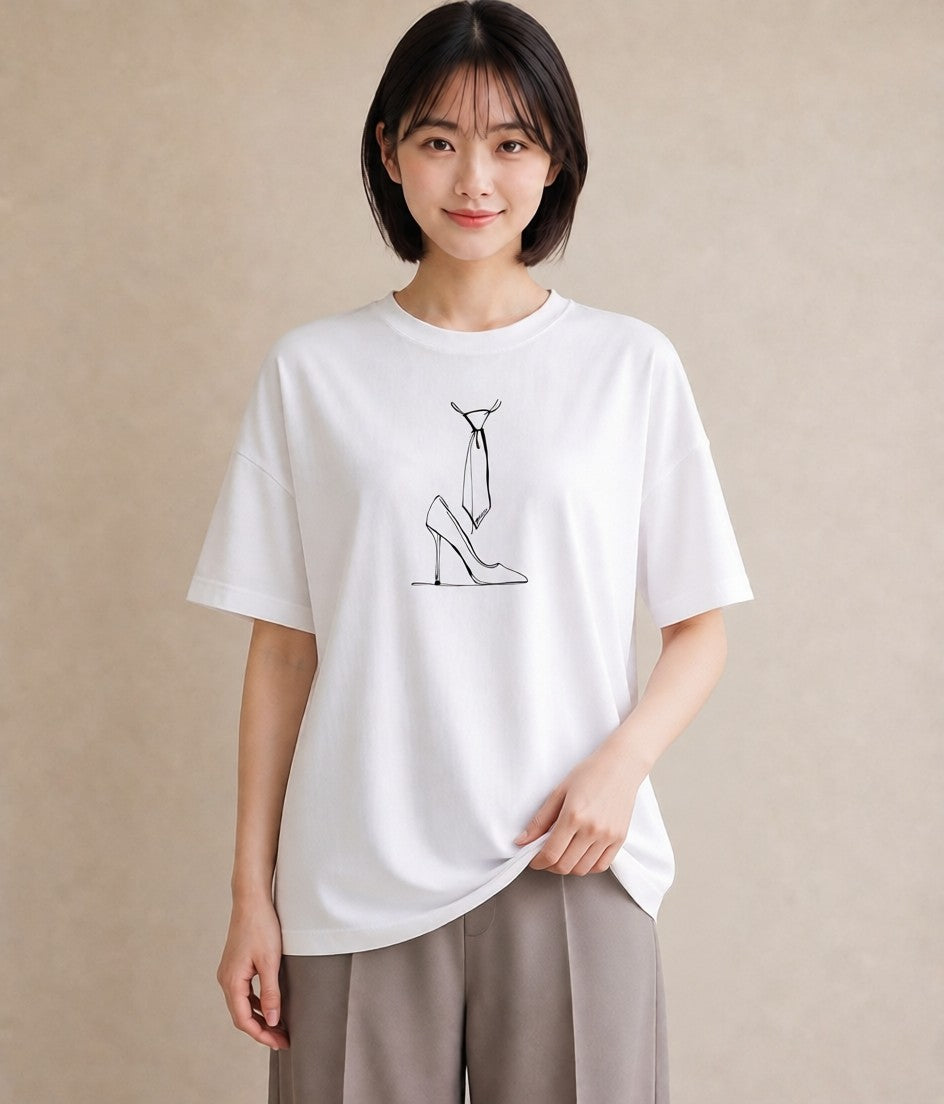 Tシャツ レディース バレエシューズ バレエ トウシューズ ナチュラル アンティーク イラスト 線画 カフェ巡り 女子会 白T YMAZO