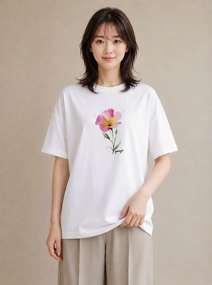 プリントTシャツ レディース あさがお 朝顔 花 花柄 イラスト 可愛い 誕生日プレゼント 綿100 白T