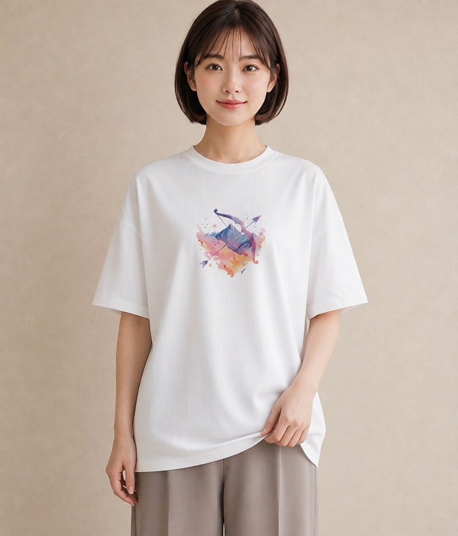 グラフィックTシャツ レディース 魚座 星空 宇宙 イラスト ボタニカル カフェ服 クリスマス 白T YMAZO