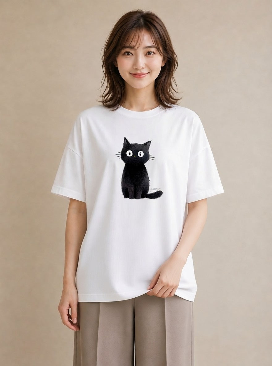 デザインTシャツ レディース ロシアンブルー 猫 ねこ イラスト ニュアンス 通勤 在宅 白T YMAZO