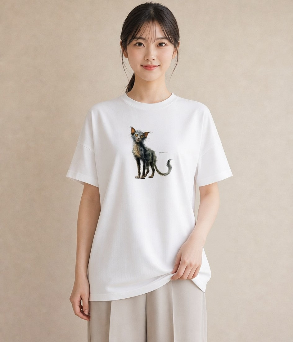 Tシャツ レディース 猫 ねこ イラスト 買い物 夏コーデ 白T YMAZO