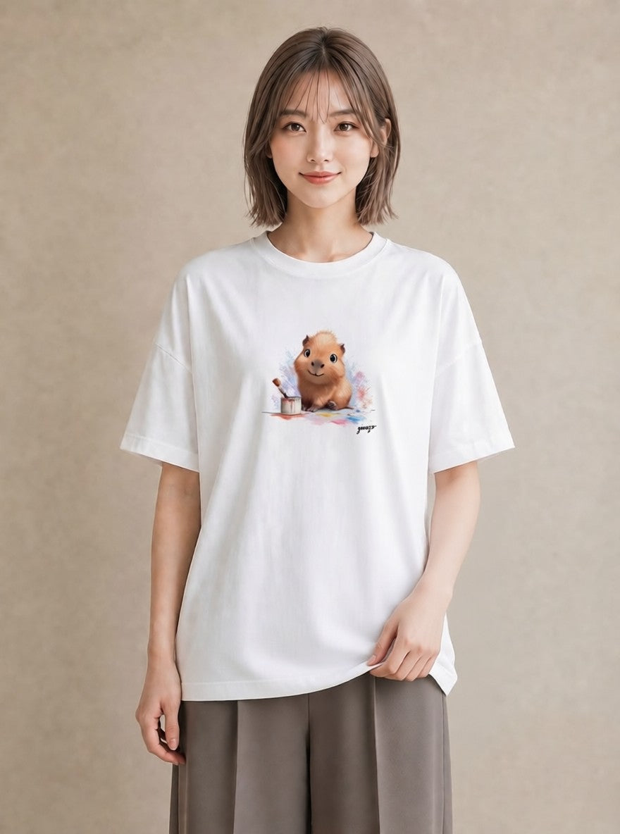グラフィックTシャツ レディース ジャンガリアンハムスター ペット 動物 イラスト ヴィンテージ風 旅行用 海 白T YMAZO