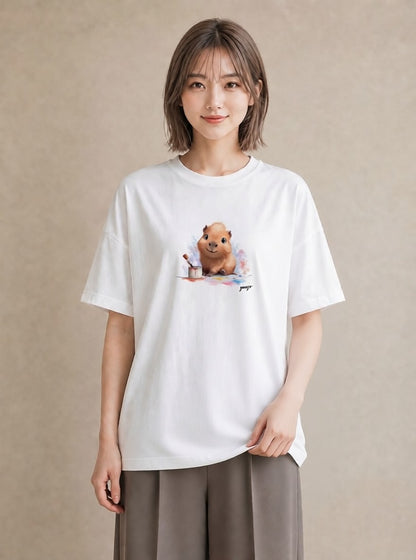 グラフィックTシャツ レディース ジャンガリアンハムスター ペット 動物 イラスト ヴィンテージ風 旅行用 海 白T YMAZO