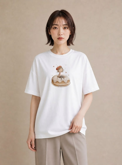 グラフィックTシャツ レディース ドーナツ 食べ物 フード イラスト ミニマル 春コーデ 姉妹 白T YMAZO