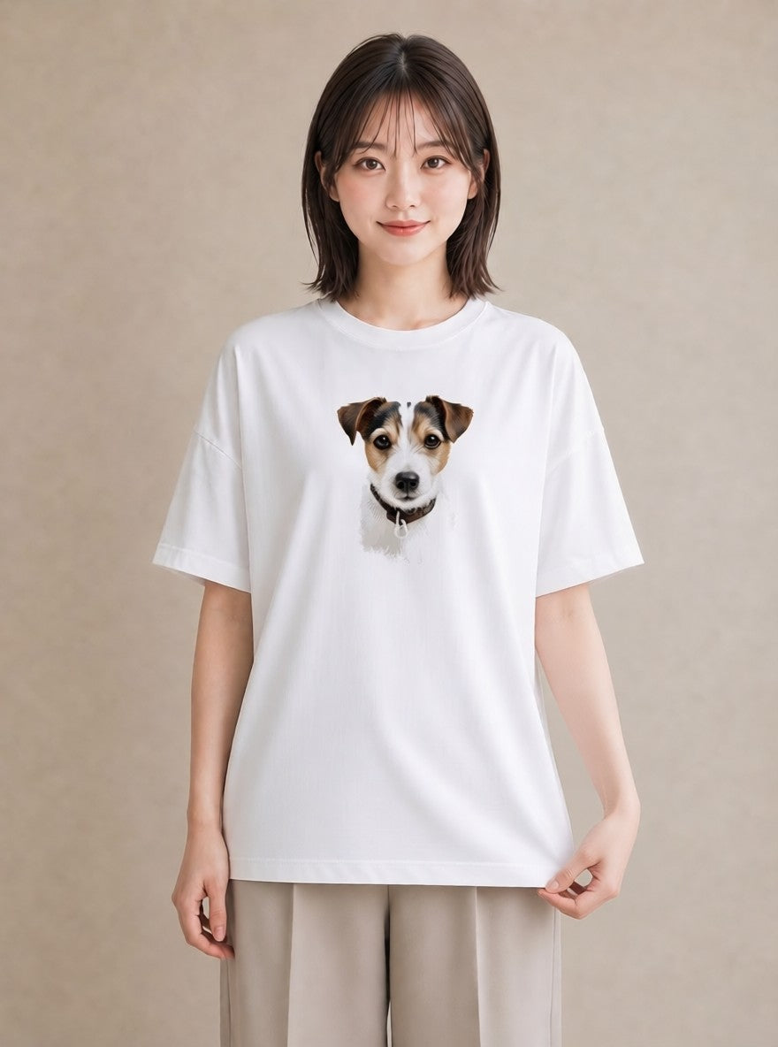 半袖Tシャツ レディース ジャックラッセルテリア 犬 いぬ イラスト こなれ感 通学 誕生日プレゼント 白T YMAZO